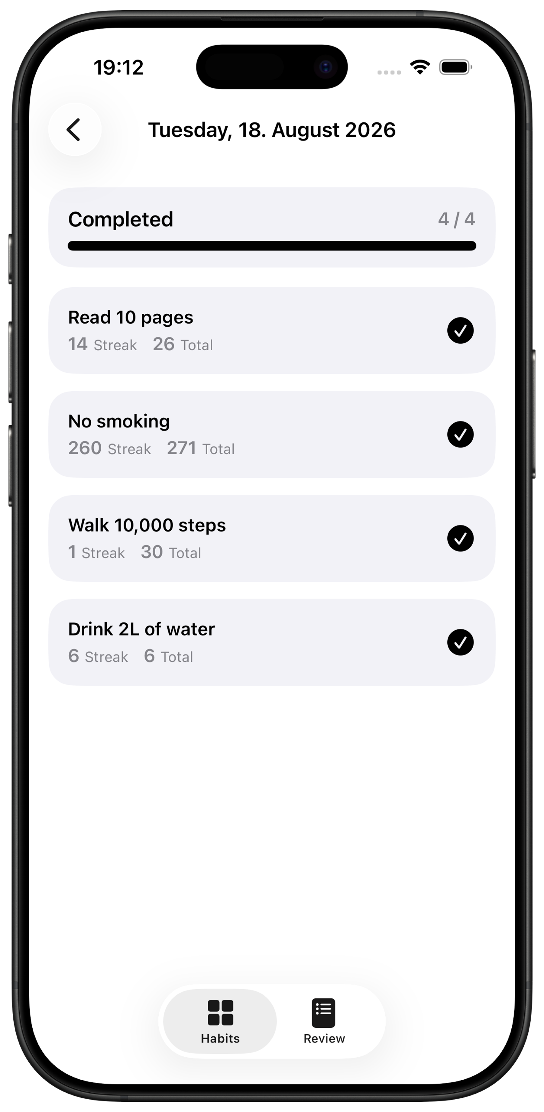 Habit app calendar feature